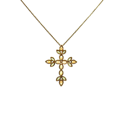 Estate 14k Yellow Gold, Citrine and Peridot Cross Pendant Necklace