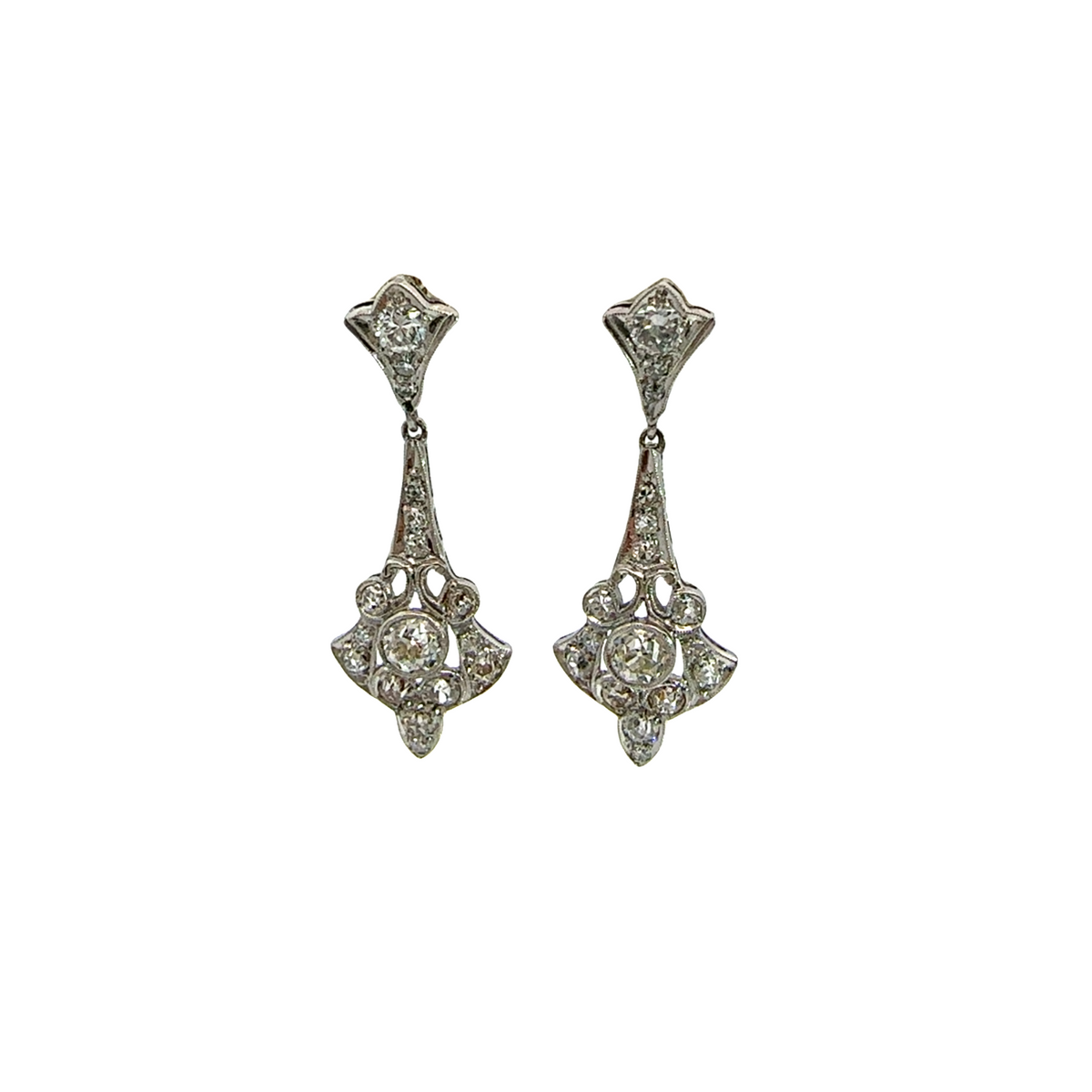 Estate Platinum and Diamond Drop Earrings