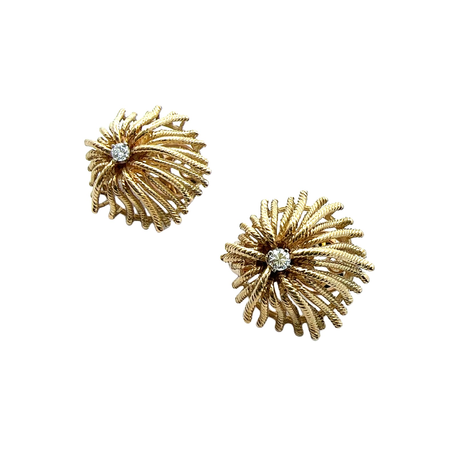 Vintage Yellow Gold Diamond Floral Earrings