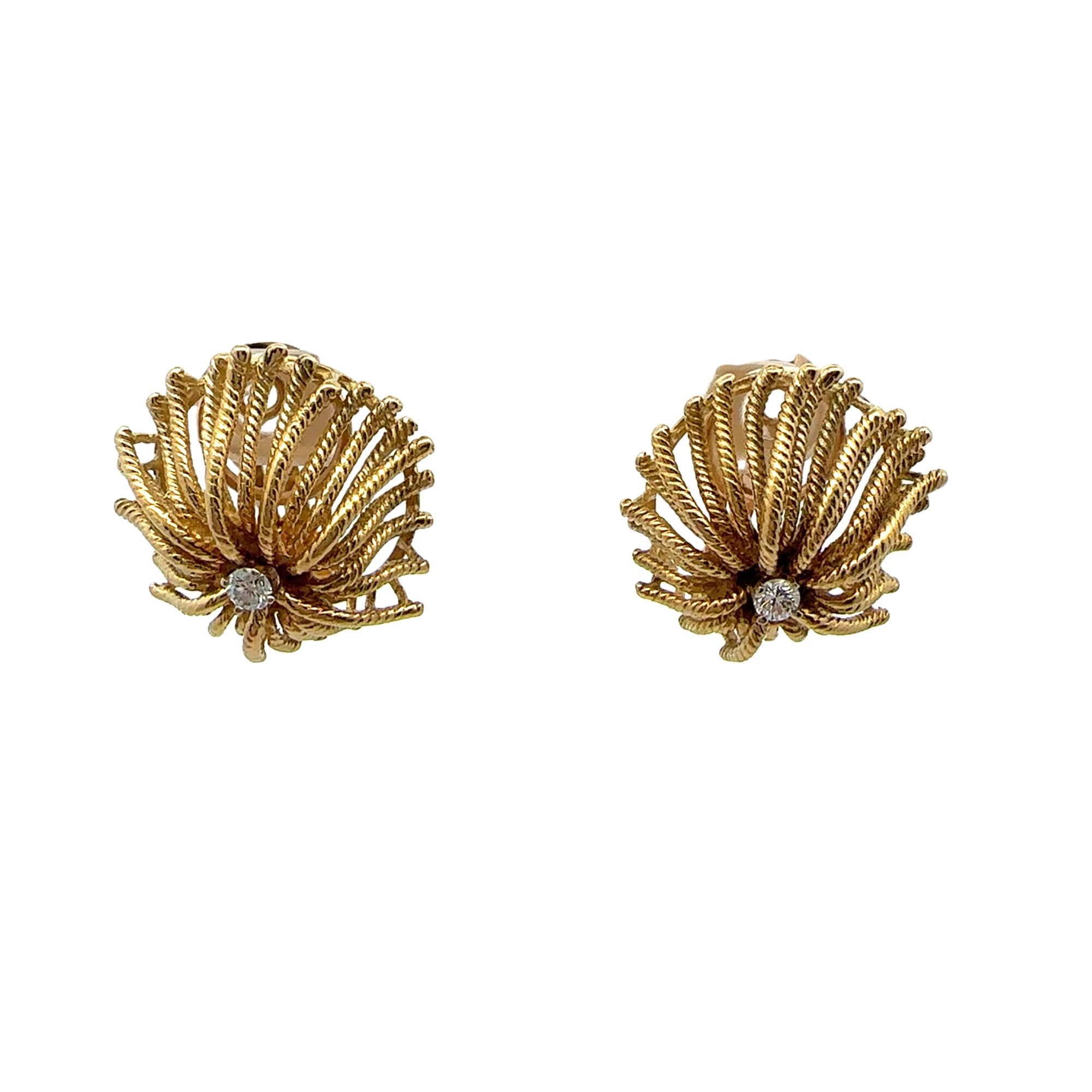 Vintage Yellow Gold Diamond Floral Earrings