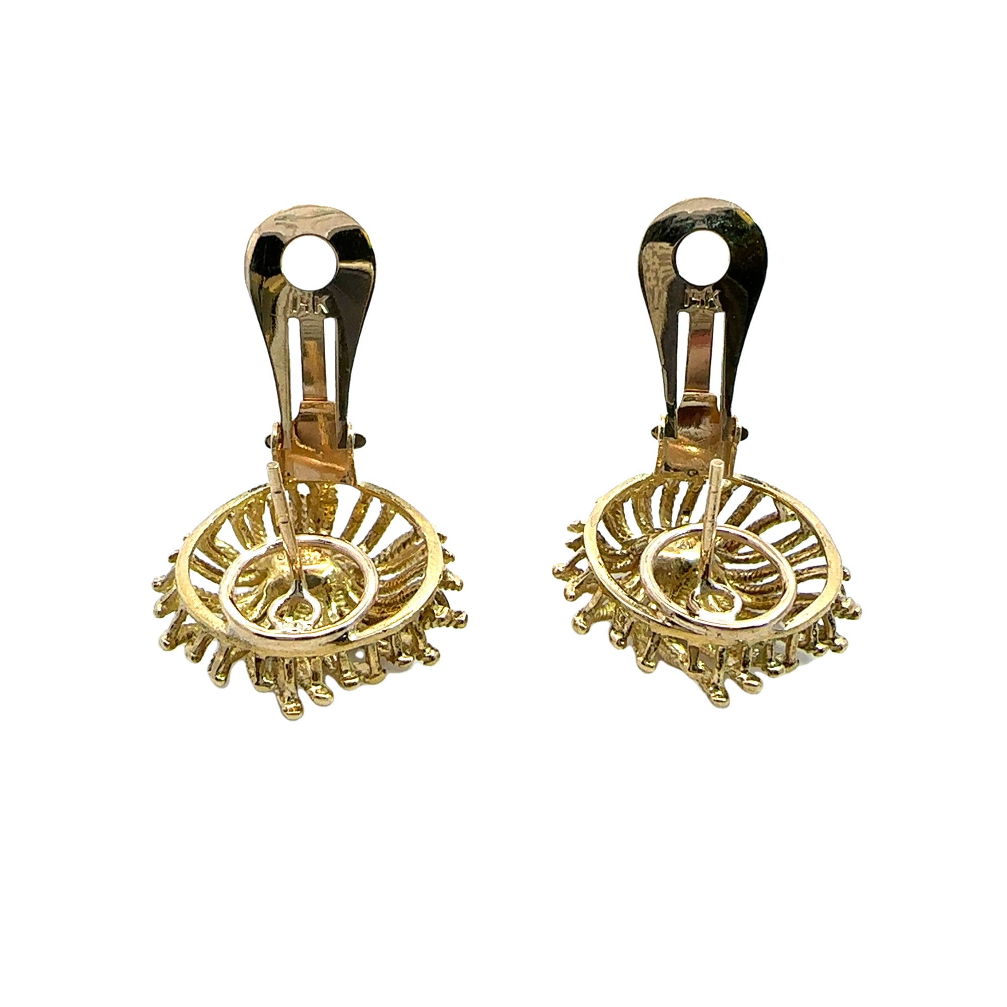 Vintage Yellow Gold Diamond Floral Earrings