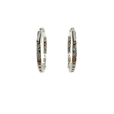 Estate Diamond and 14k White Gold Hoop Earrings Medium