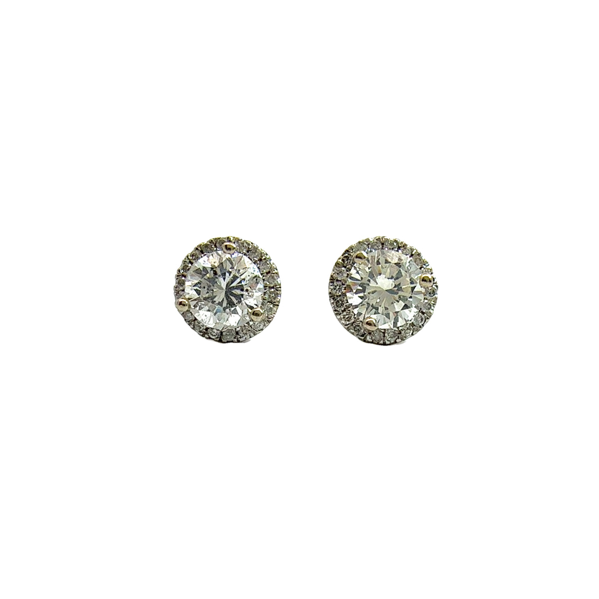 Estate Diamond and 14k White Gold Earrings Halo Earrings