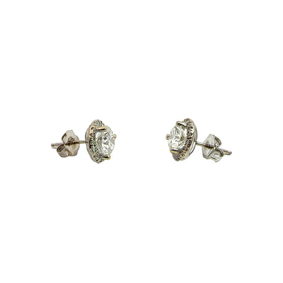 Estate Diamond and 14k White Gold Earrings Halo Earrings