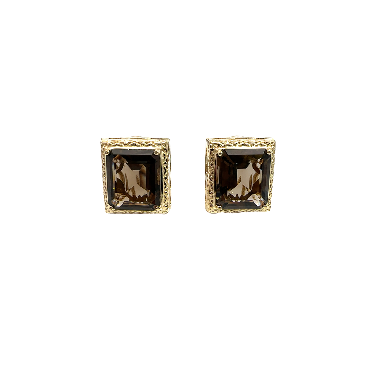 Estate Smoky Quartz and 14k Yellow Gold Earrings