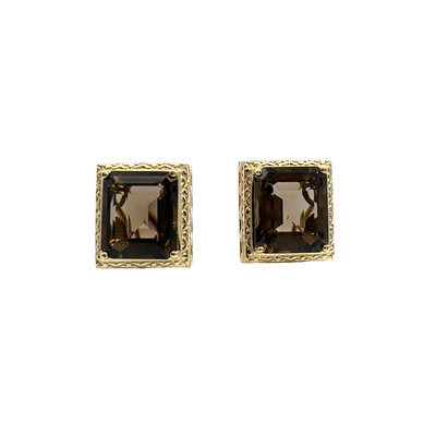 Estate Smoky Quartz and 14k Yellow Gold Earrings