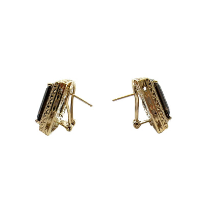 Estate Smoky Quartz and 14k Yellow Gold Earrings