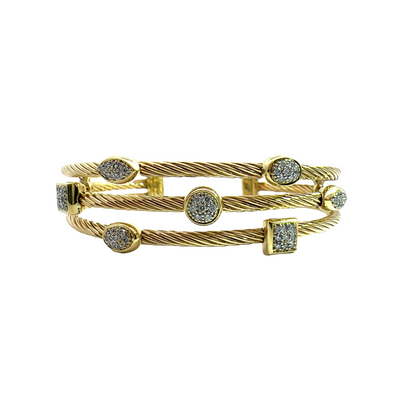 Estate David Yurman 14k Yellow Gold Diamond 3 Row Confetti Cuff Bracelet