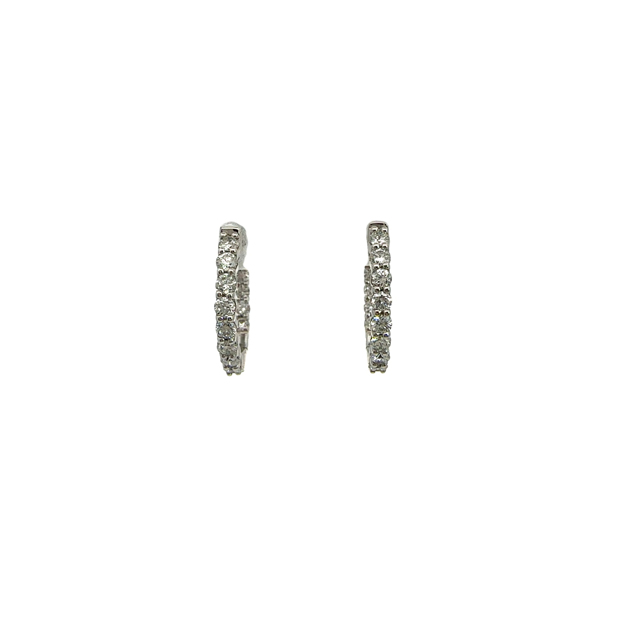 Estate Diamond and 14k White Gold Hoop Earrings Small