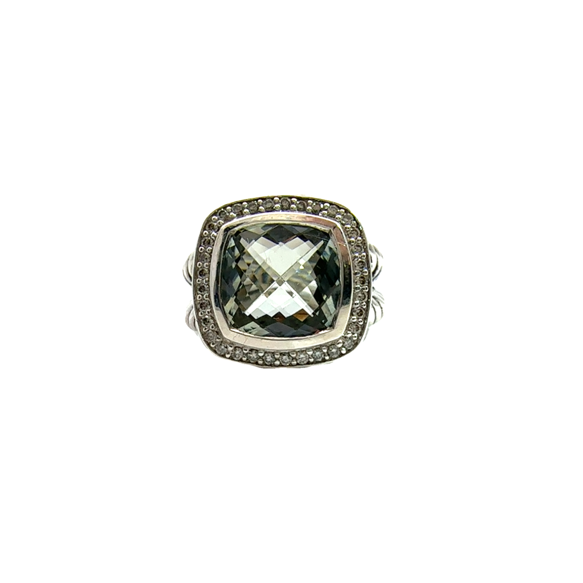 Estate David Yurman Albion Collection Prasiolite and Diamond Sterling Silver Ring