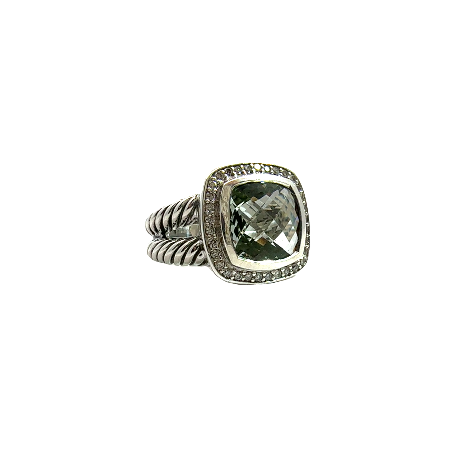 Estate David Yurman Albion Collection Prasiolite and Diamond Sterling Silver Ring