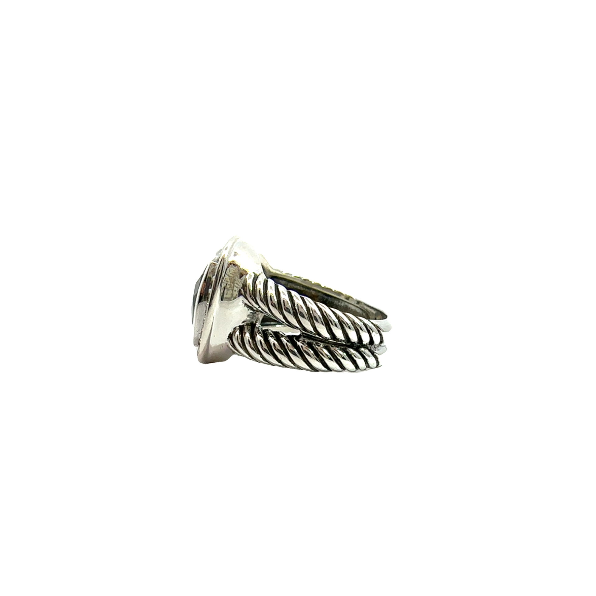 Estate David Yurman Albion Collection Prasiolite and Diamond Sterling Silver Ring