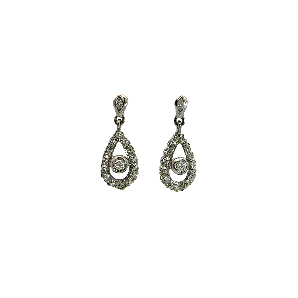 Vintage 14k White Gold Diamond Teardrop Earrings