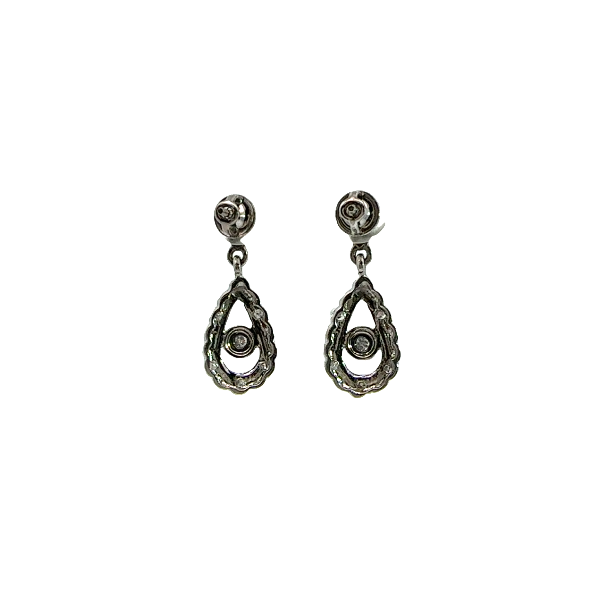 Vintage 14k White Gold Diamond Teardrop Earrings