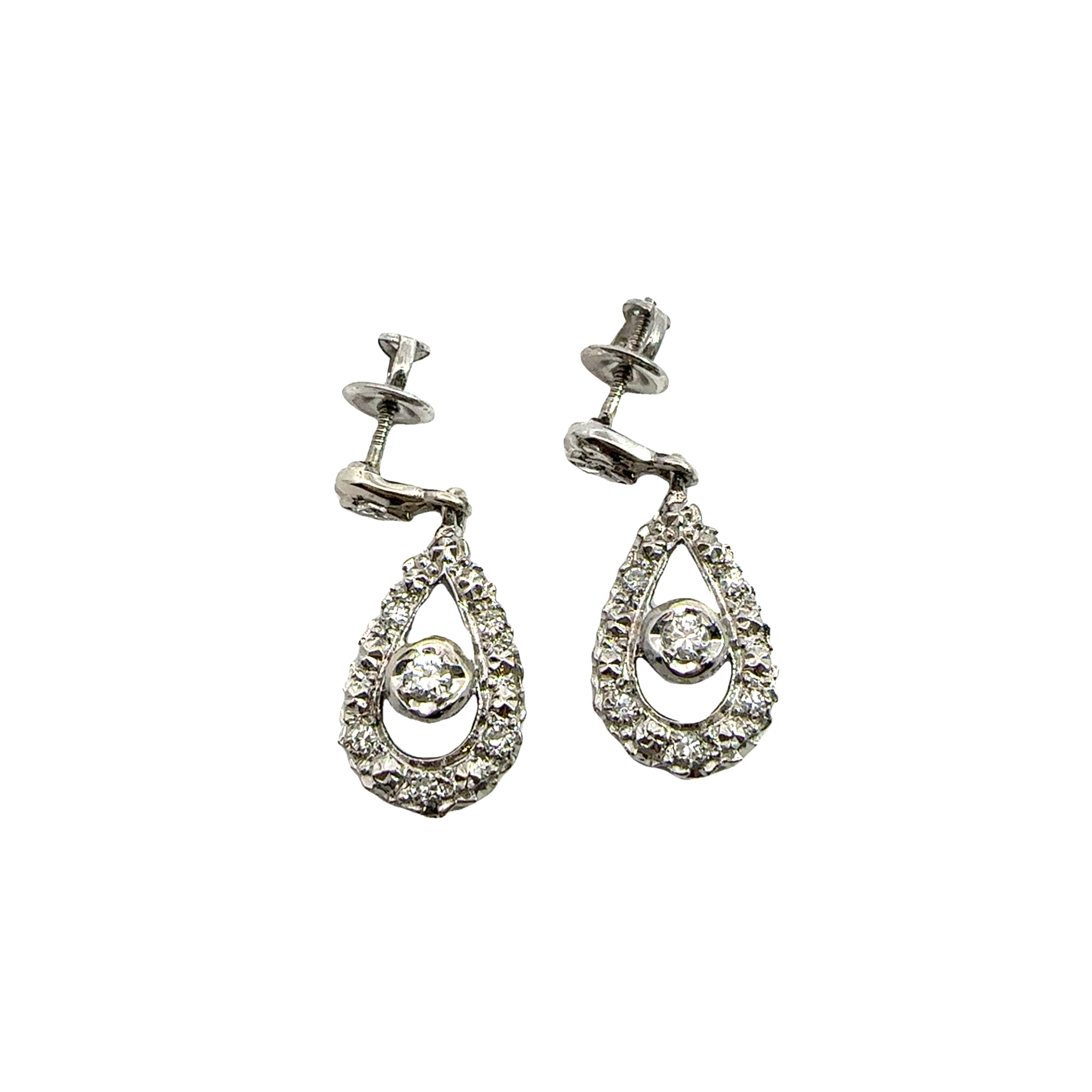 Vintage 14k White Gold Diamond Teardrop Earrings