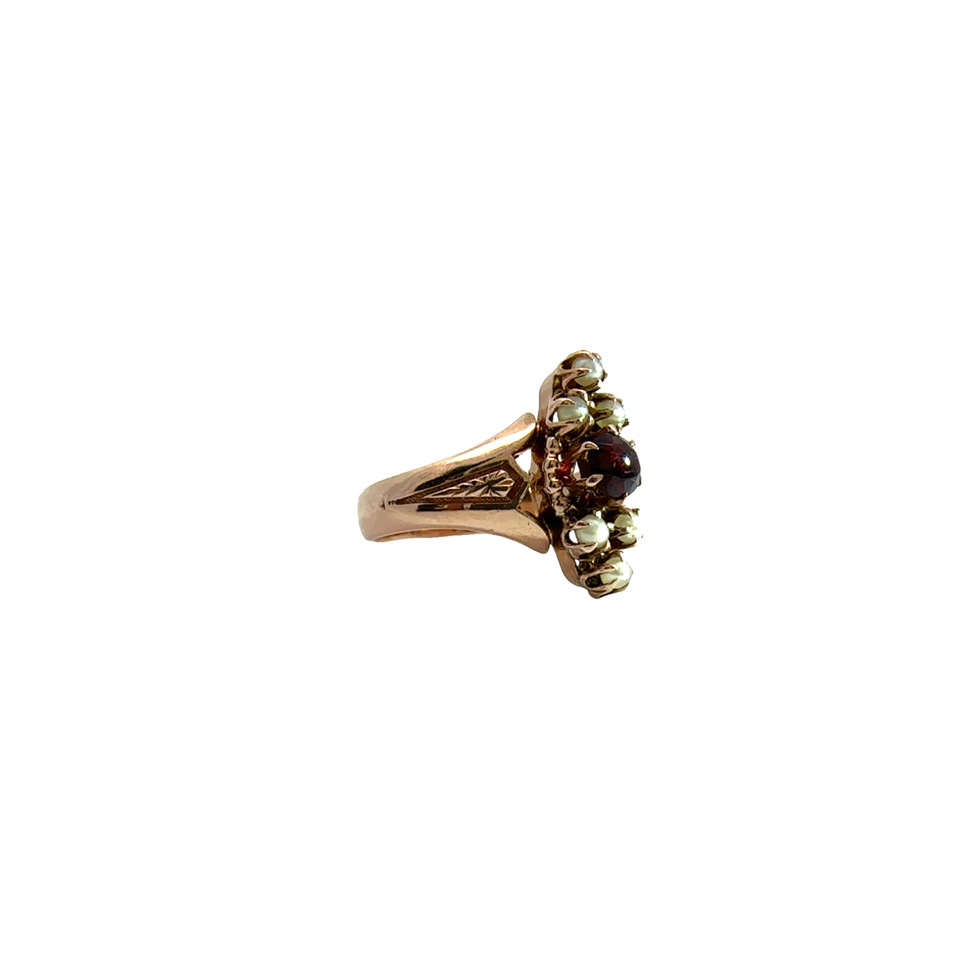 Vintage 10k Rose Gold Garnet and Seed Pearl Ring