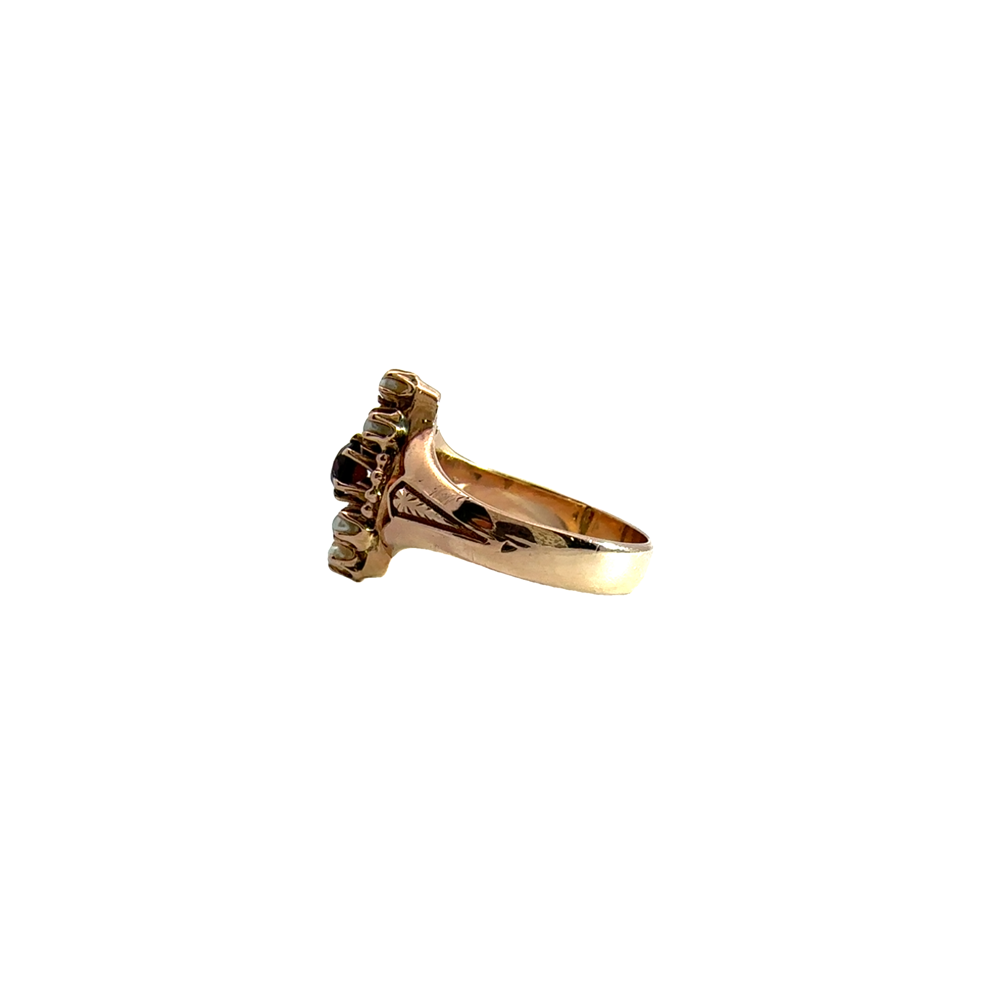 Vintage 10k Rose Gold Garnet and Seed Pearl Ring