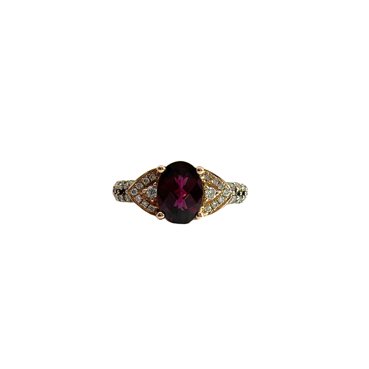 Estate LeVian 14k Rose Gold Garnet and Diamond Ring