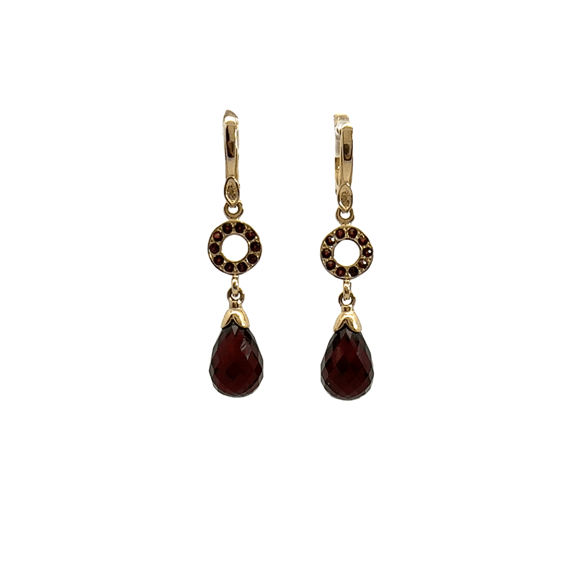 Estate 14k Yellow Gold Garnet Drop Earrings