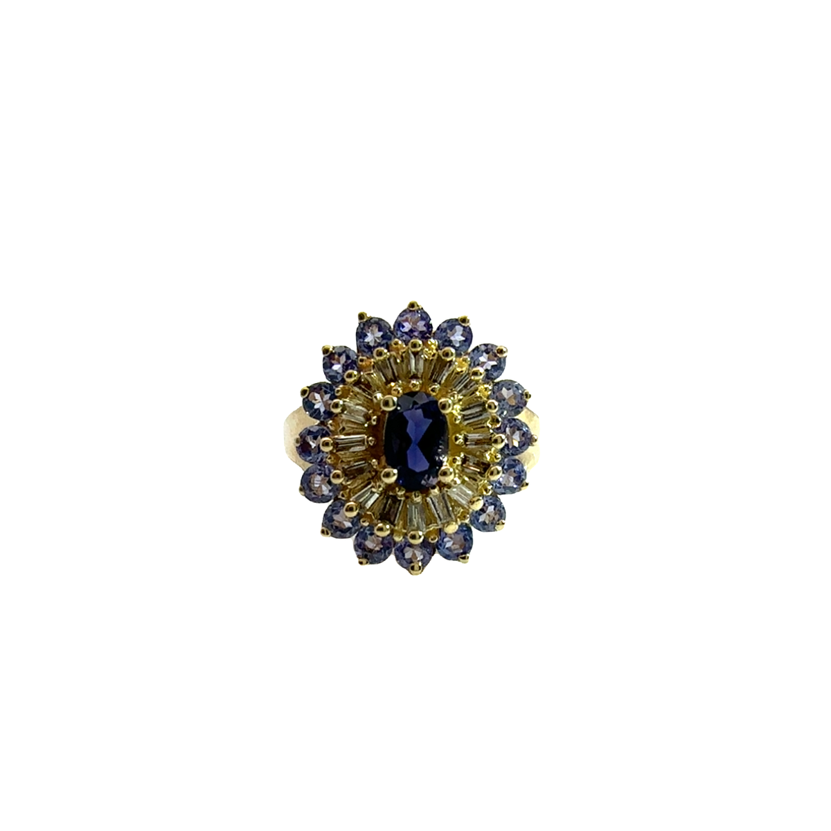 Vintage 14k Yellow Gold Iolite Tanzanite and Diamond Ring