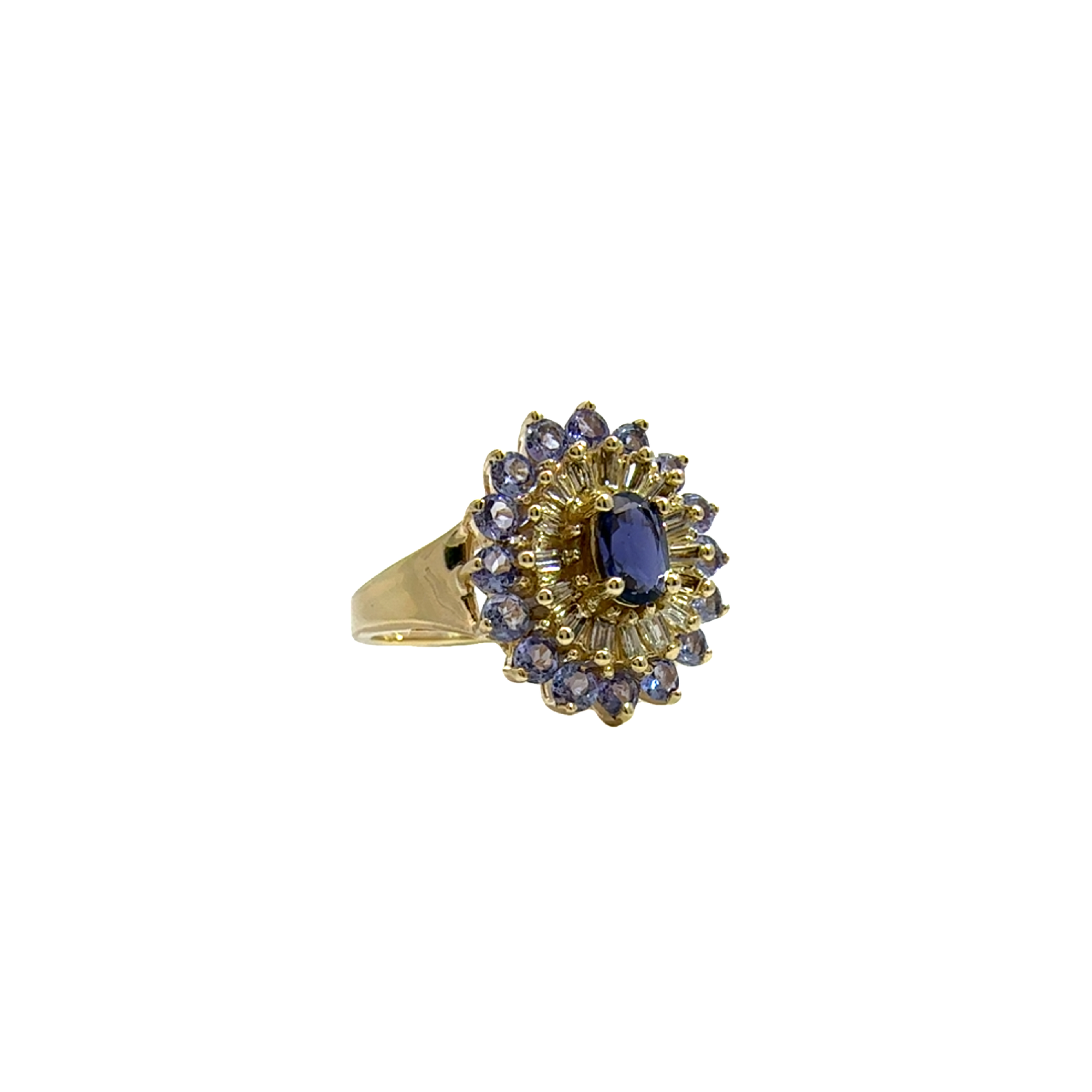 Vintage 14k Yellow Gold Iolite Tanzanite and Diamond Ring