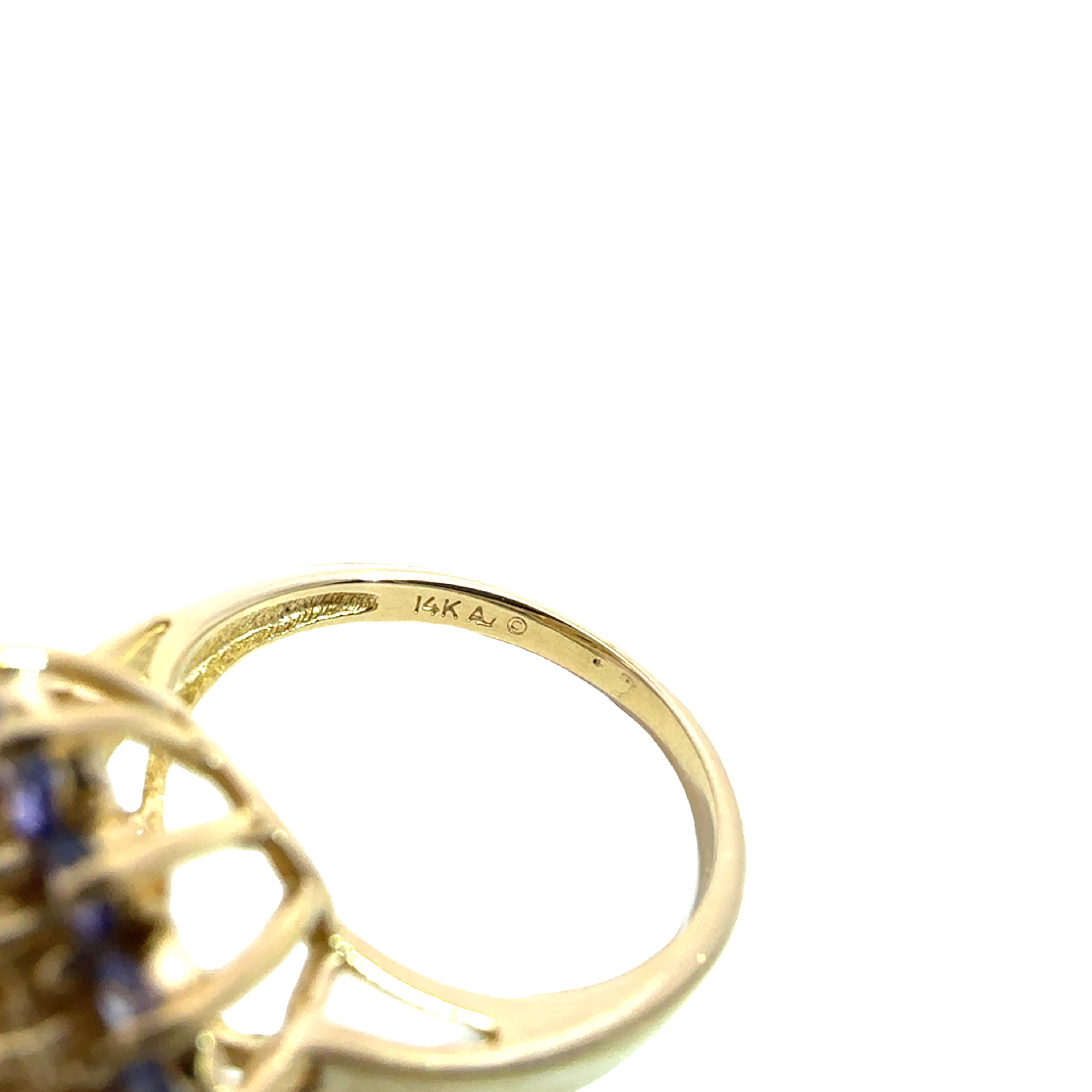 Vintage 14k Yellow Gold Iolite Tanzanite and Diamond Ring