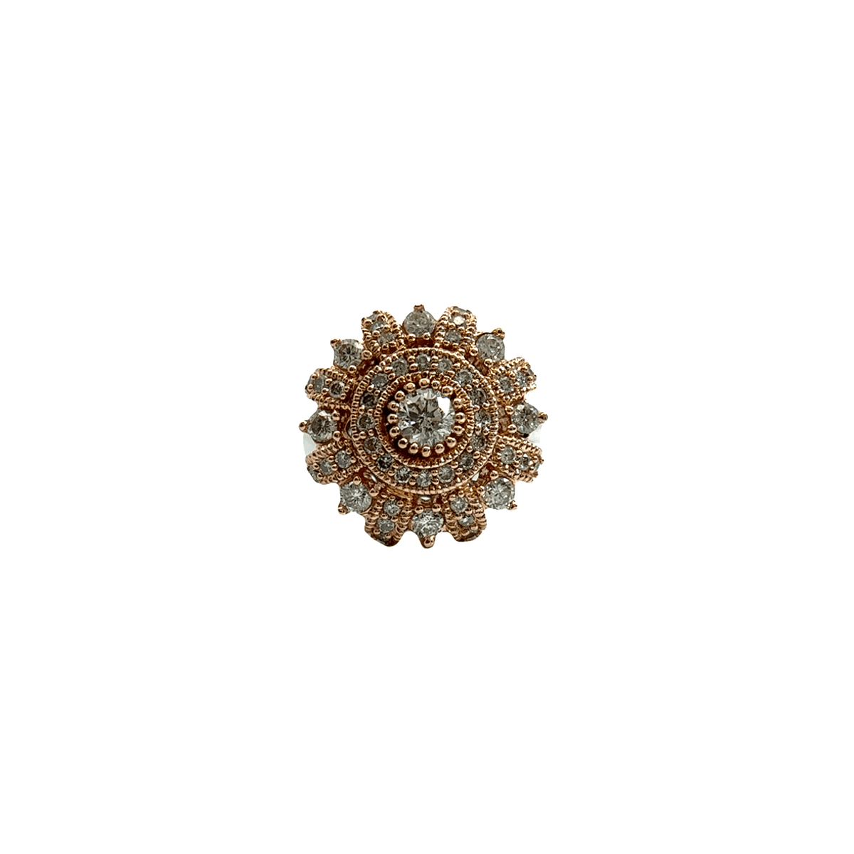 Estate 14k Yellow &amp; Rose Gold Diamond Cluster Halo Cocktail Ring