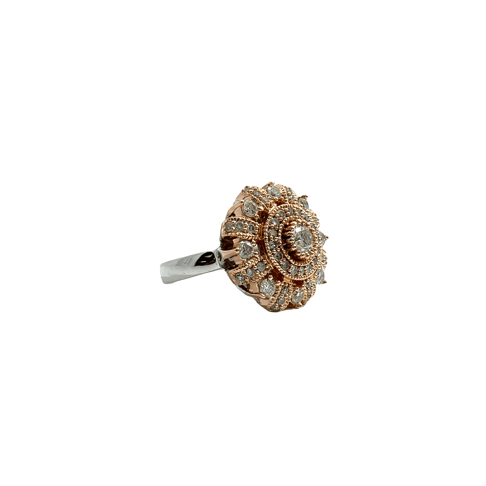 Estate 14k Yellow & Rose Gold Diamond Cluster Halo Cocktail Ring