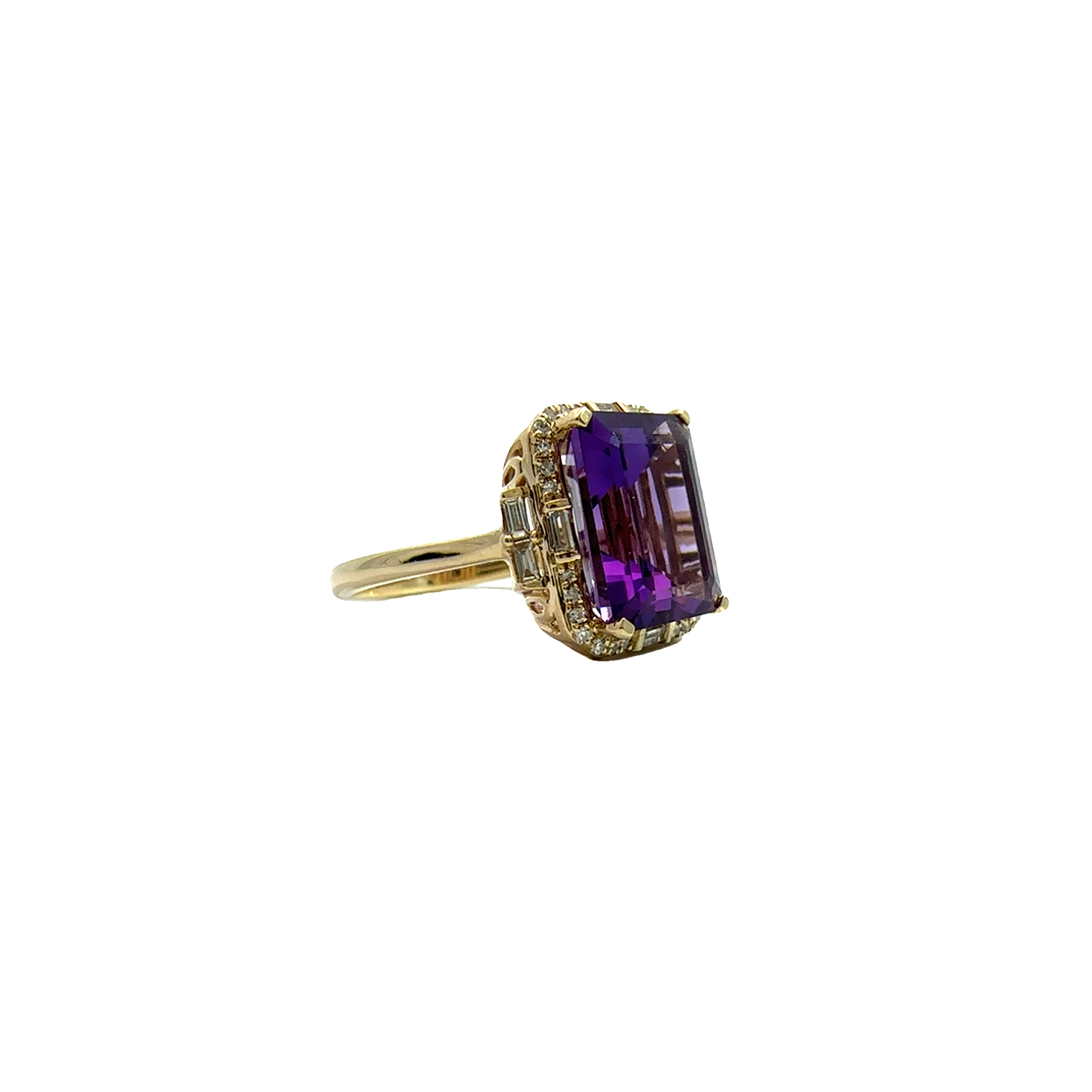 Estate Effy 14k Yellow Gold Amethyst & Diamond Ring