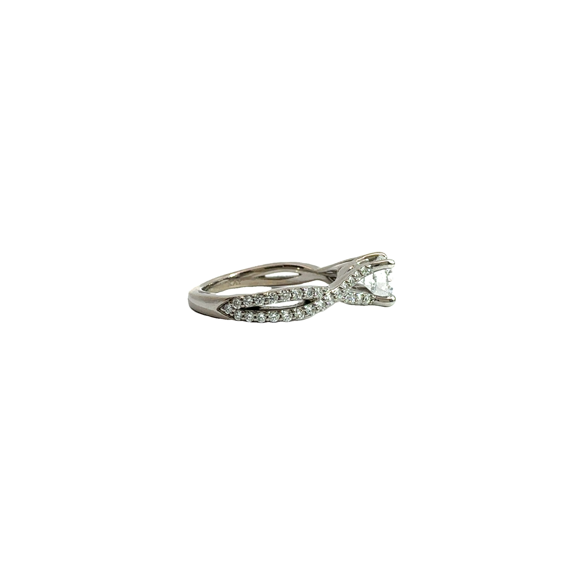 Estate Round Brilliant Cut Diamond Split Twist Style Engagement Ring in 14k White Gold