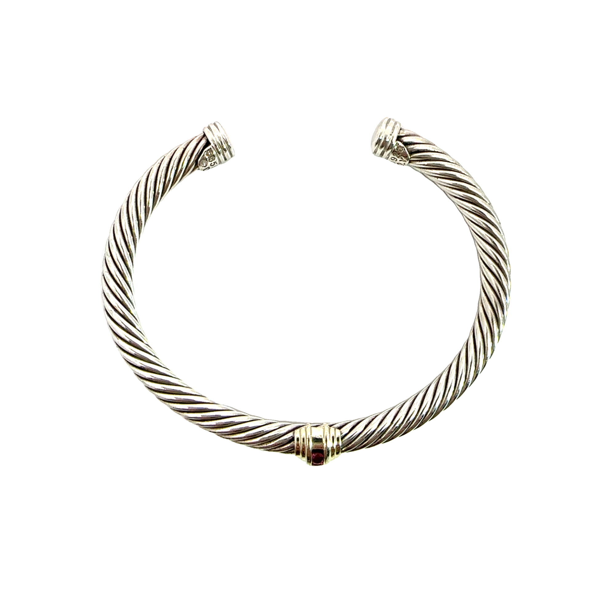 Estate David Yurman Sterling Silver & 14k Yellow Gold Ruby Cable Cuff Bracelet