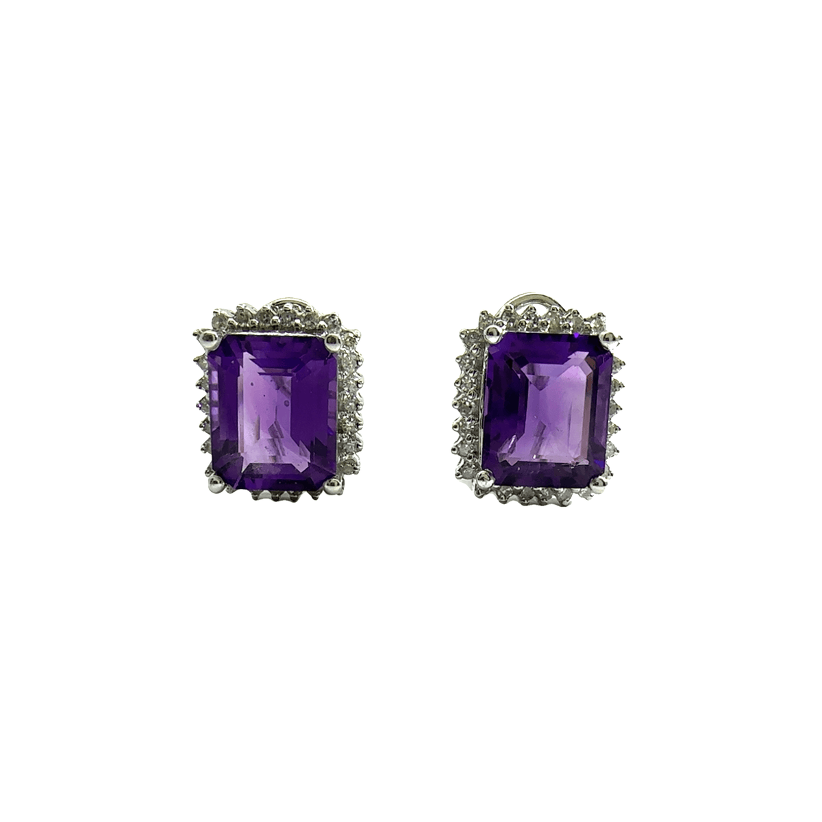 Vintage Amethyst &amp; Diamond Earrings in 14k White Gold