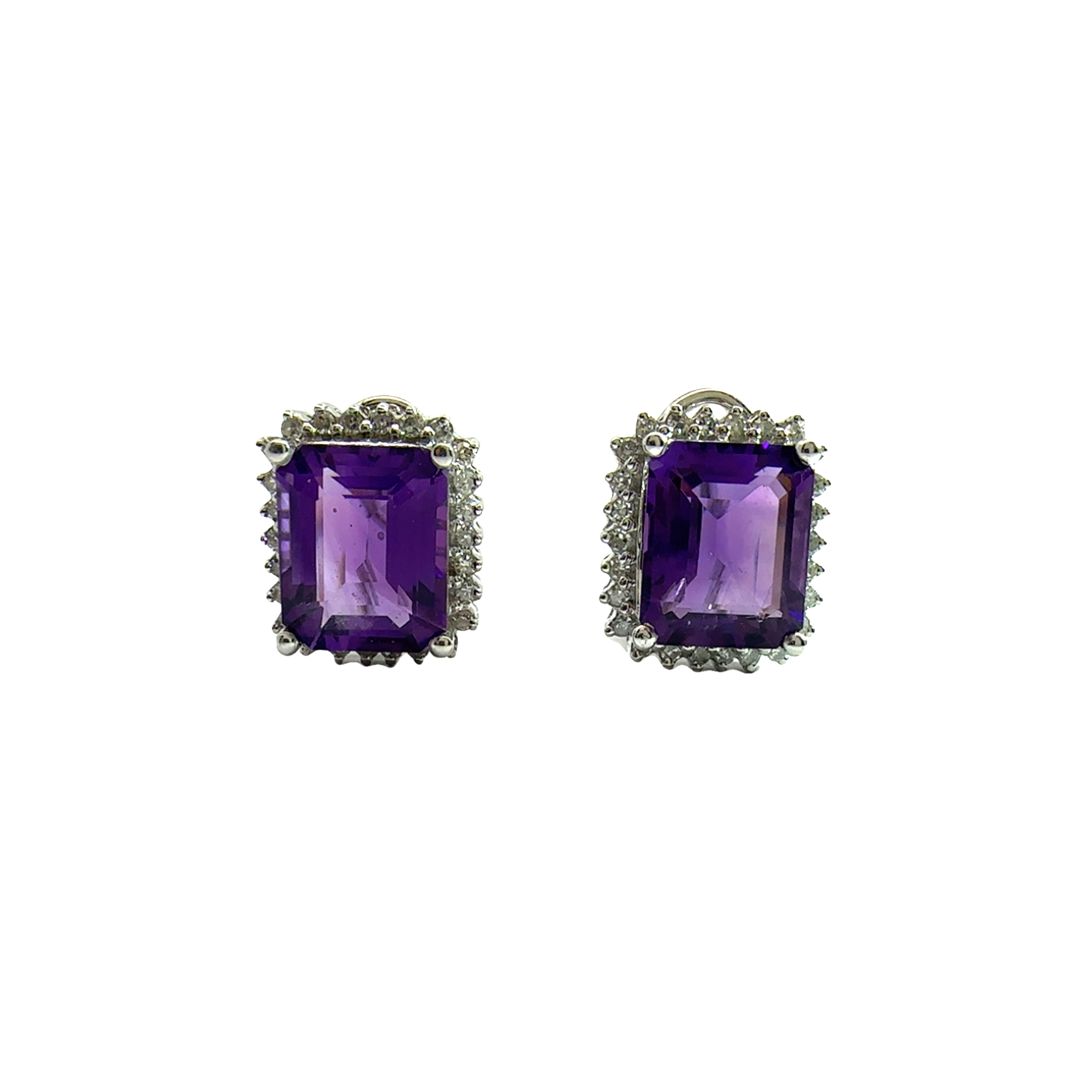 Vintage Amethyst & Diamond Earrings in 14k White Gold