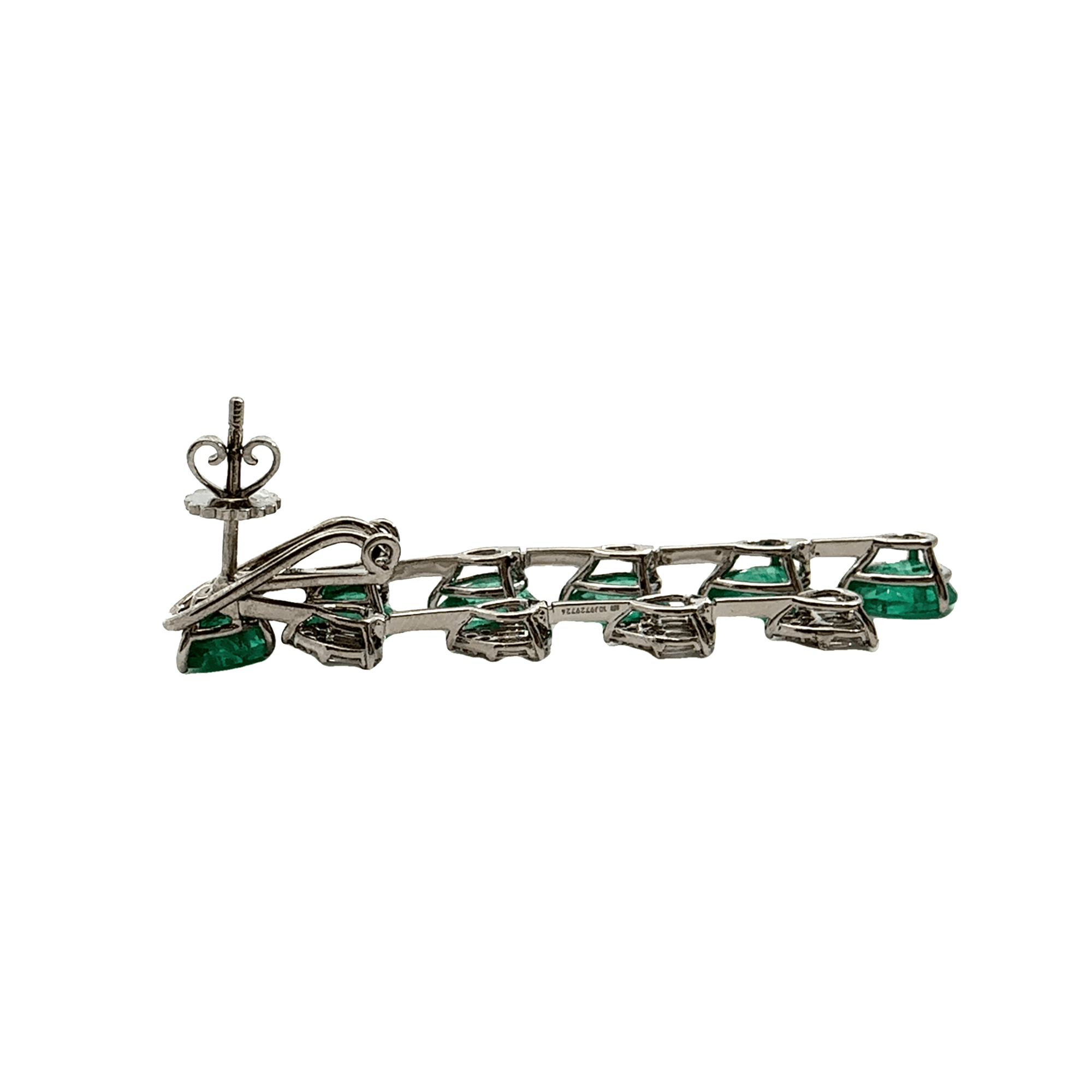 Vintage Pear Cut Emerald & Diamond Dangle Earring in 18k White Gold