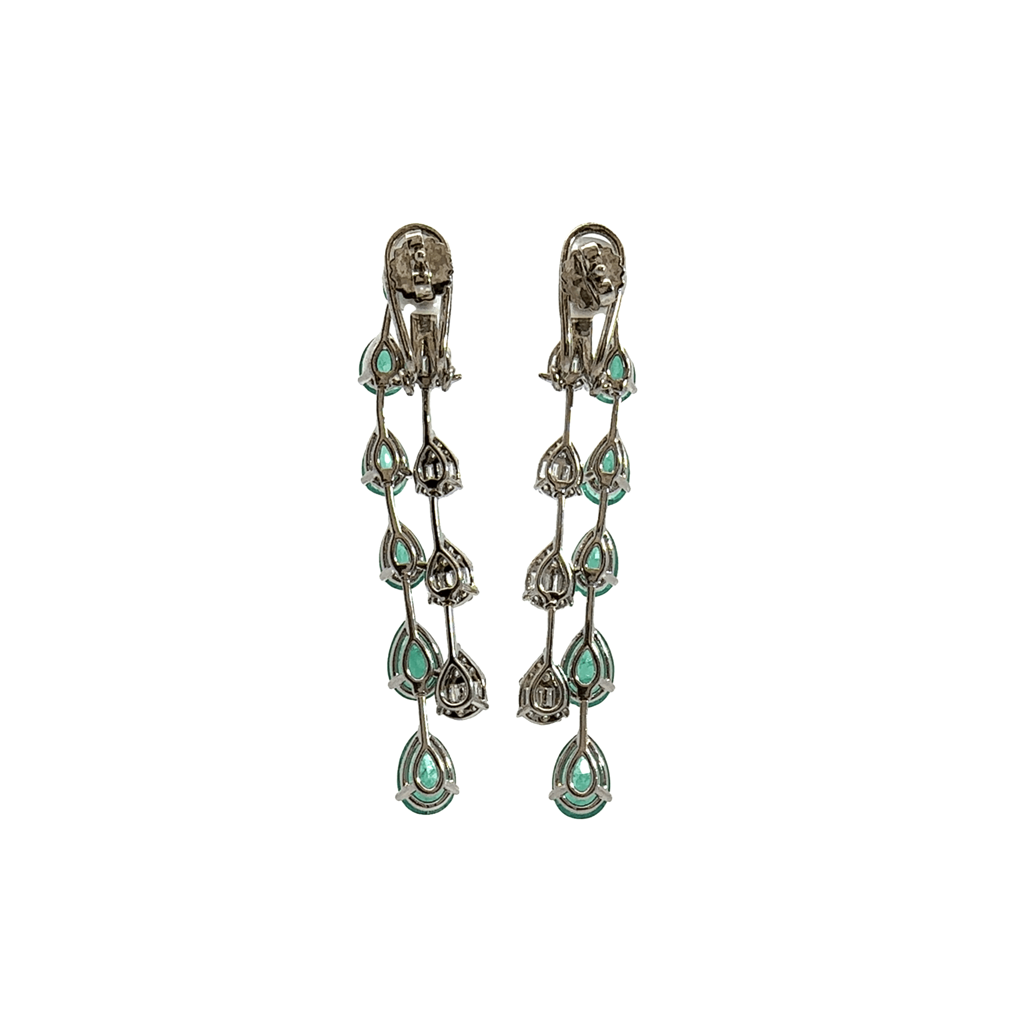 Vintage Pear Cut Emerald & Diamond Dangle Earring in 18k White Gold