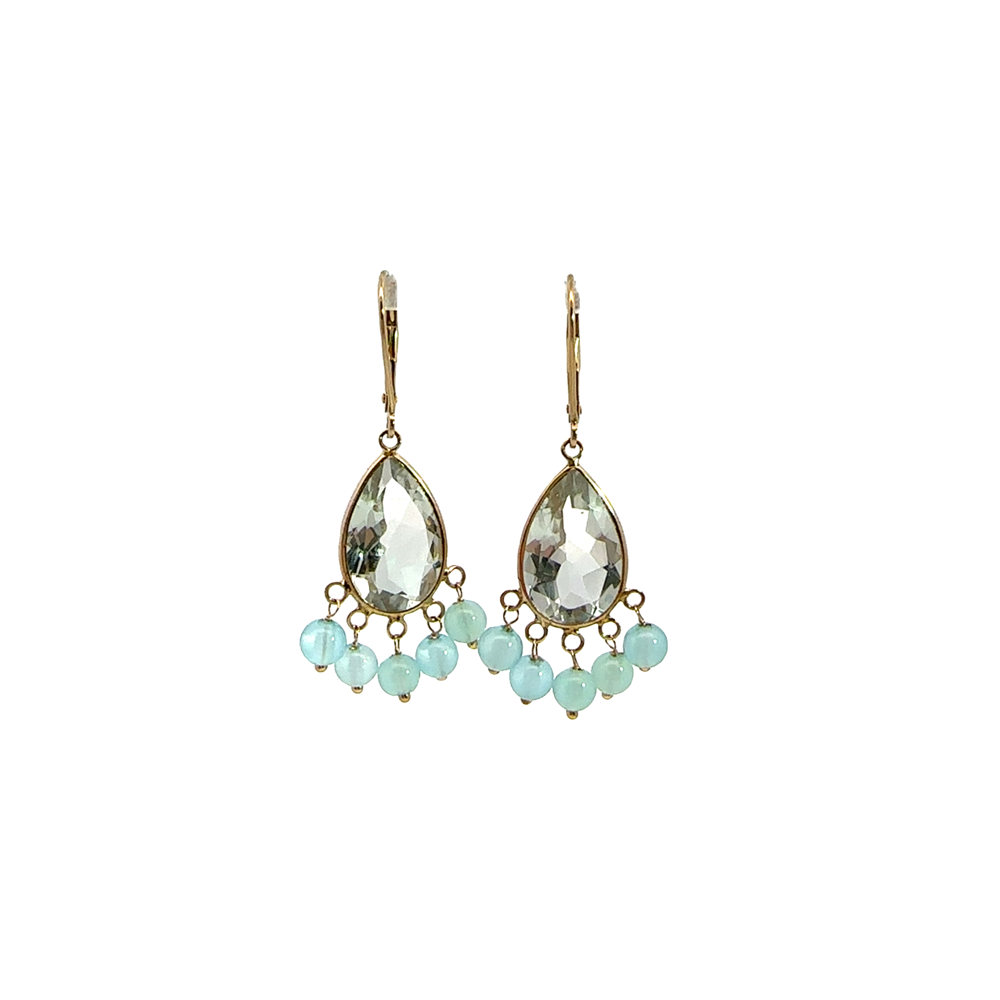 Vintage 14k Yellow Gold Pear Cut Aquamarine Drop Earrings