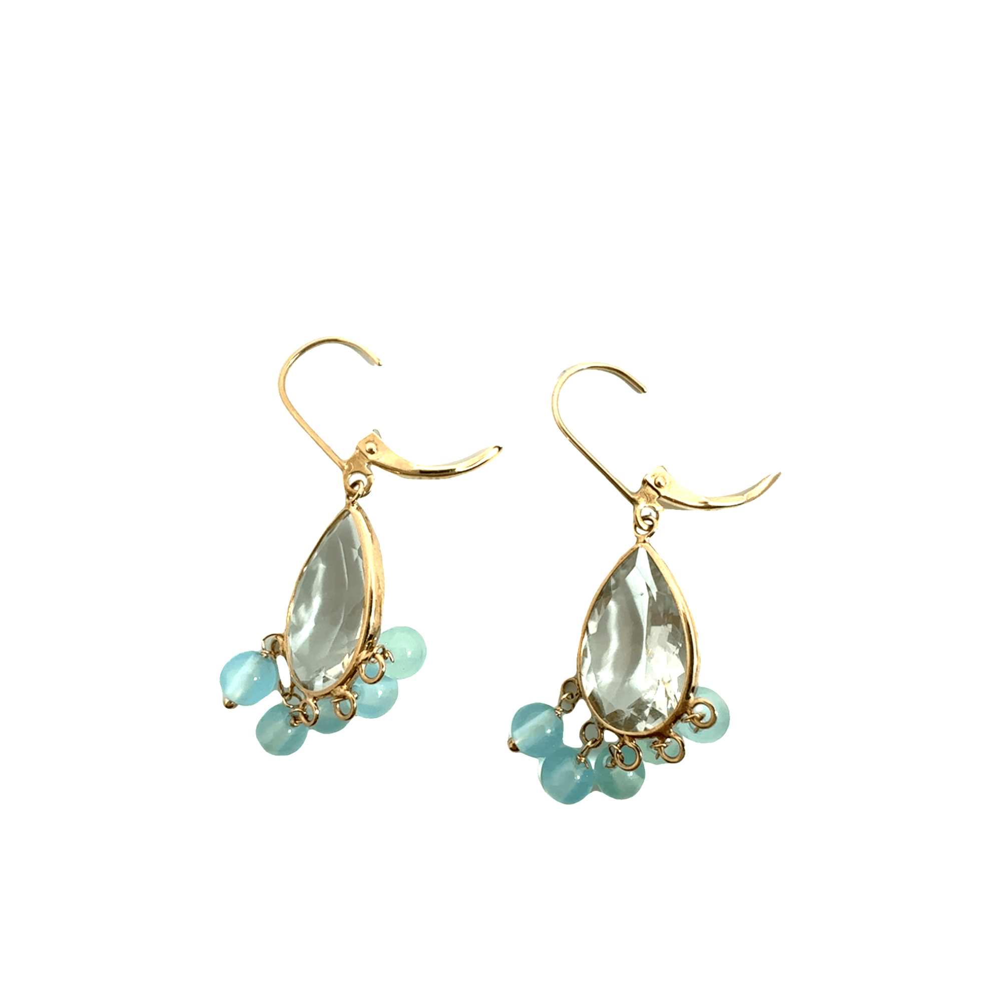 Vintage 14k Yellow Gold Pear Cut Aquamarine Drop Earrings