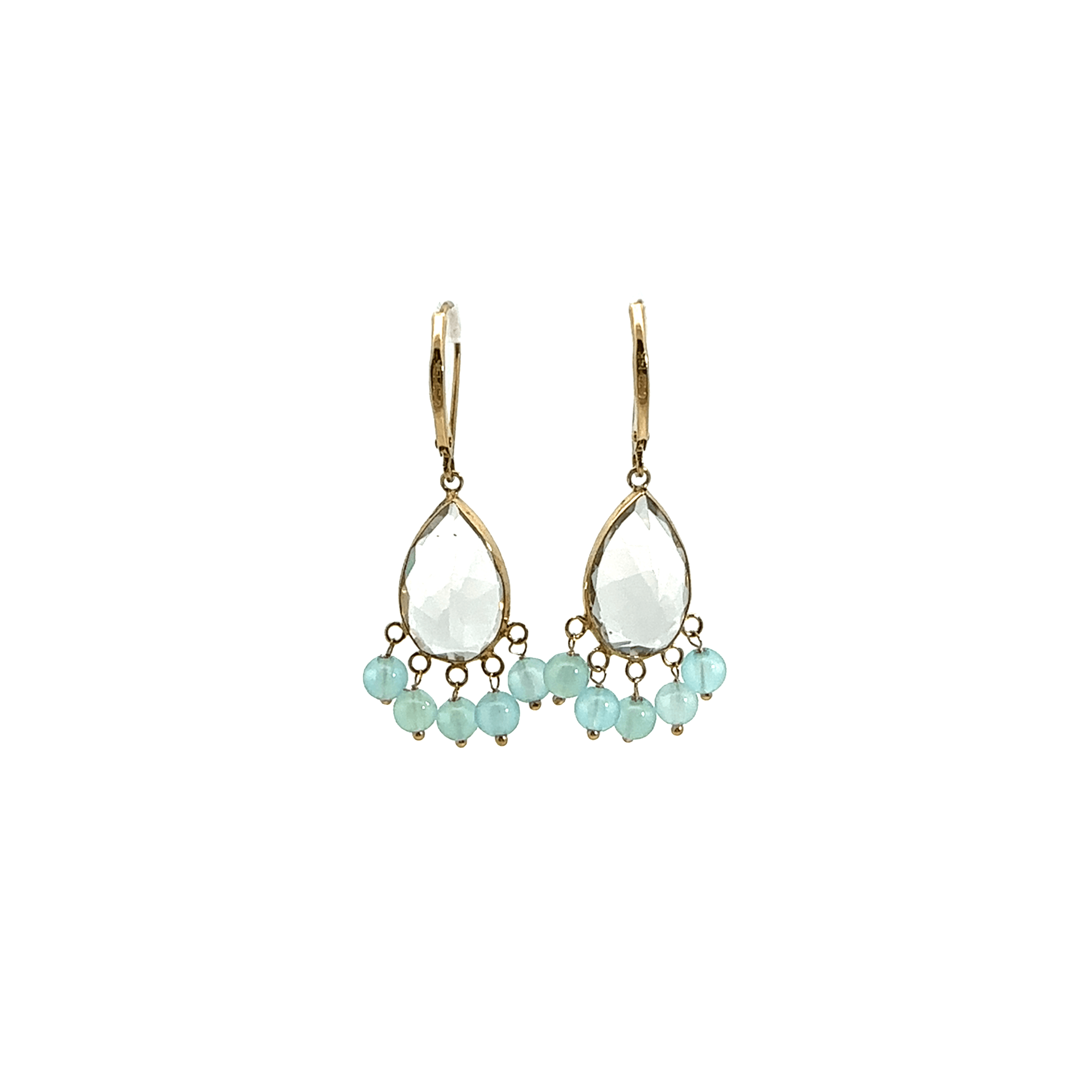 Vintage 14k Yellow Gold Pear Cut Aquamarine Drop Earrings