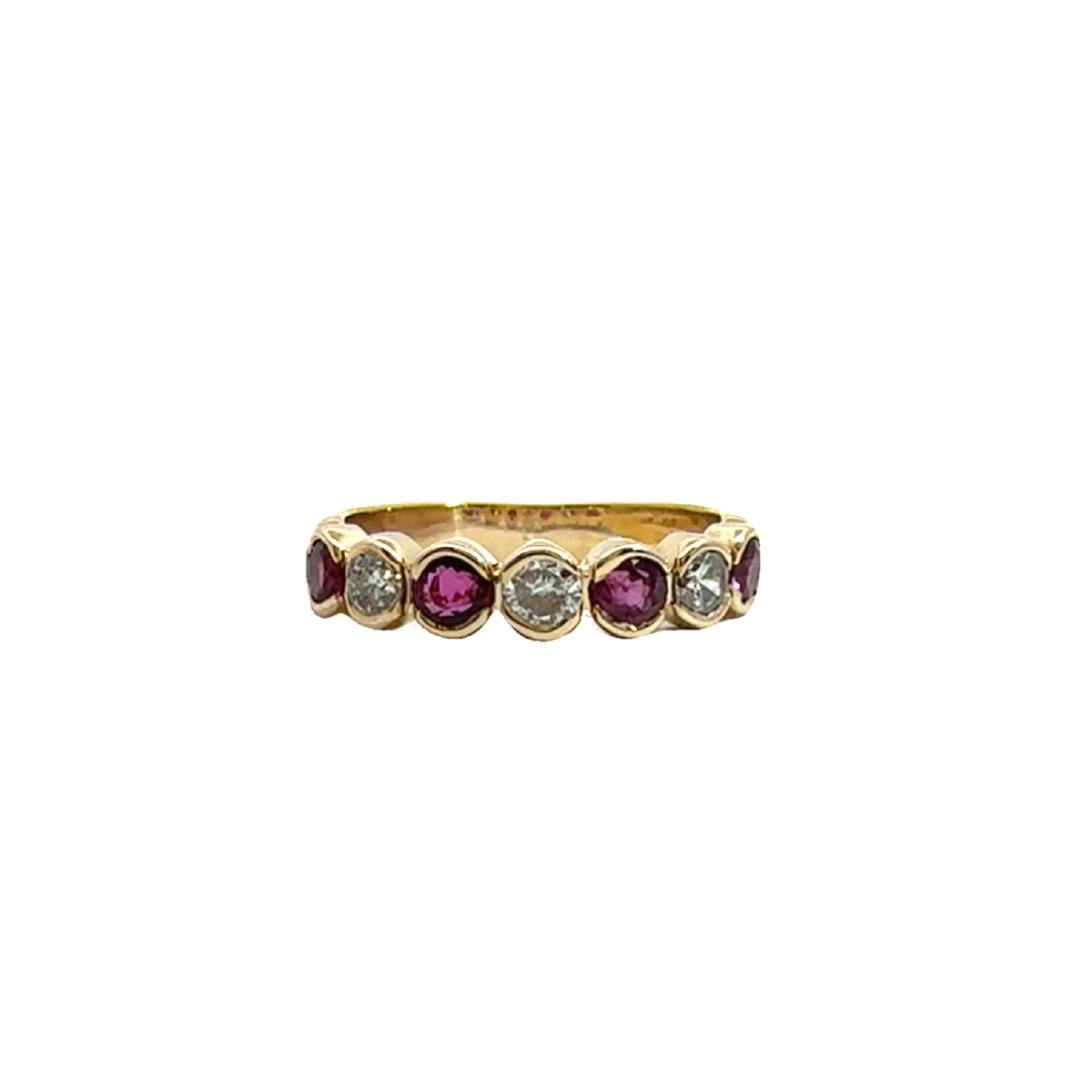 Estate 14k Yellow Gold Bezel Set Ruby and Diamond Ring