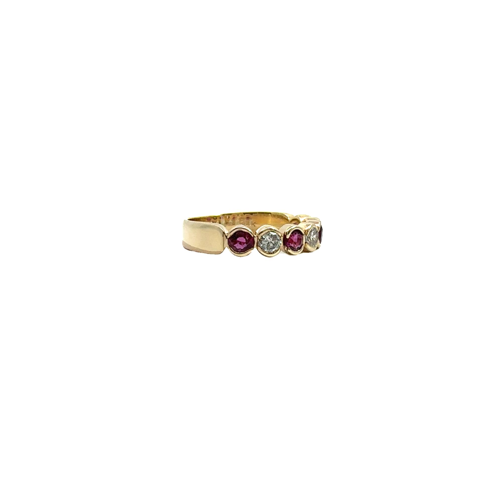 Estate 14k Yellow Gold Bezel Set Ruby and Diamond Ring