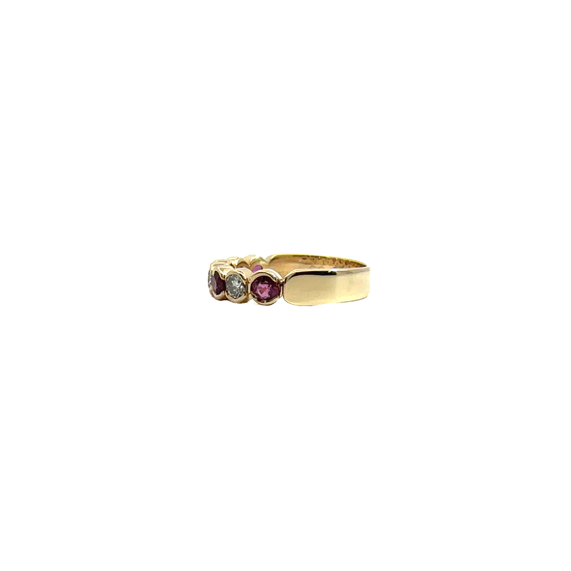 Estate 14k Yellow Gold Bezel Set Ruby and Diamond Ring