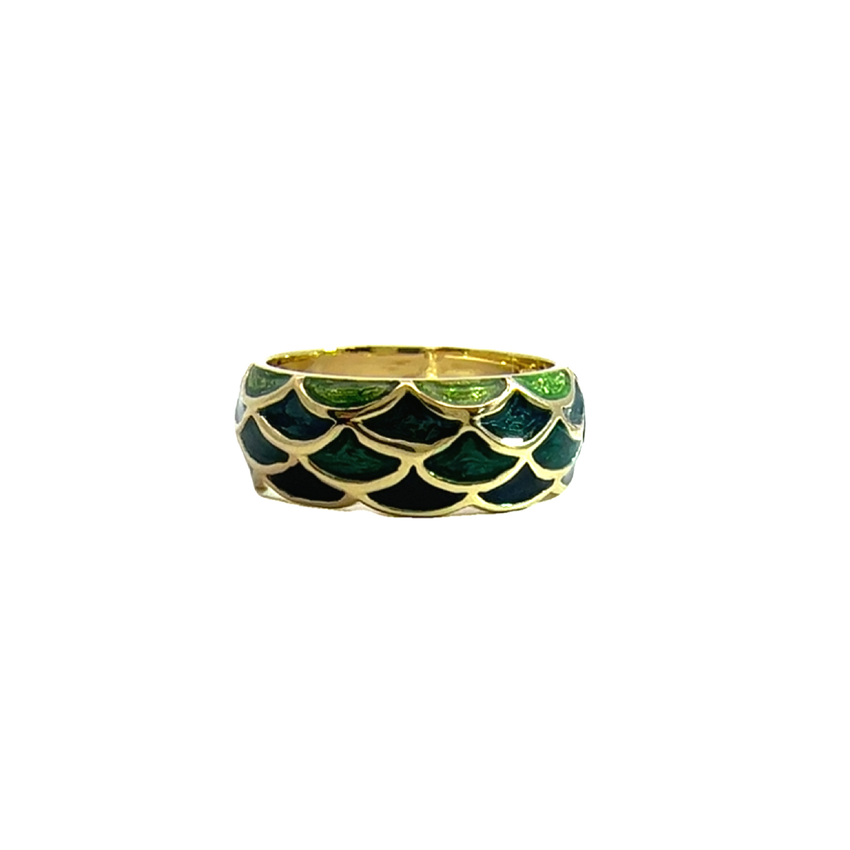 Estate Hidalgo 18k Yellow Gold Green Enamel Ring