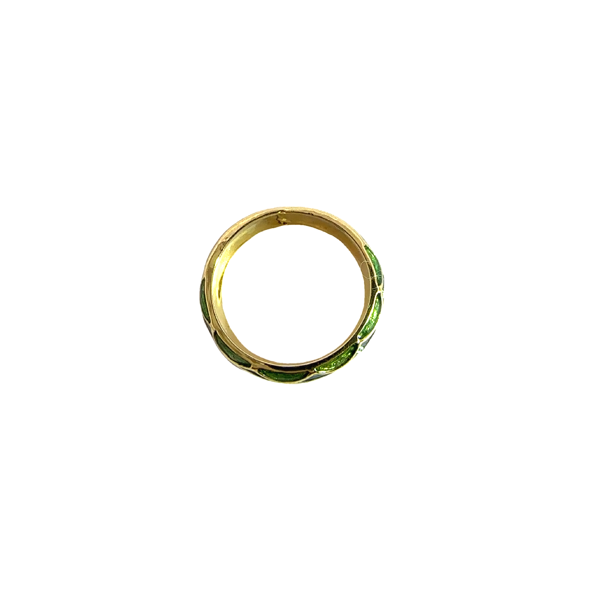 Estate Hidalgo 18k Yellow Gold Green Enamel Ring