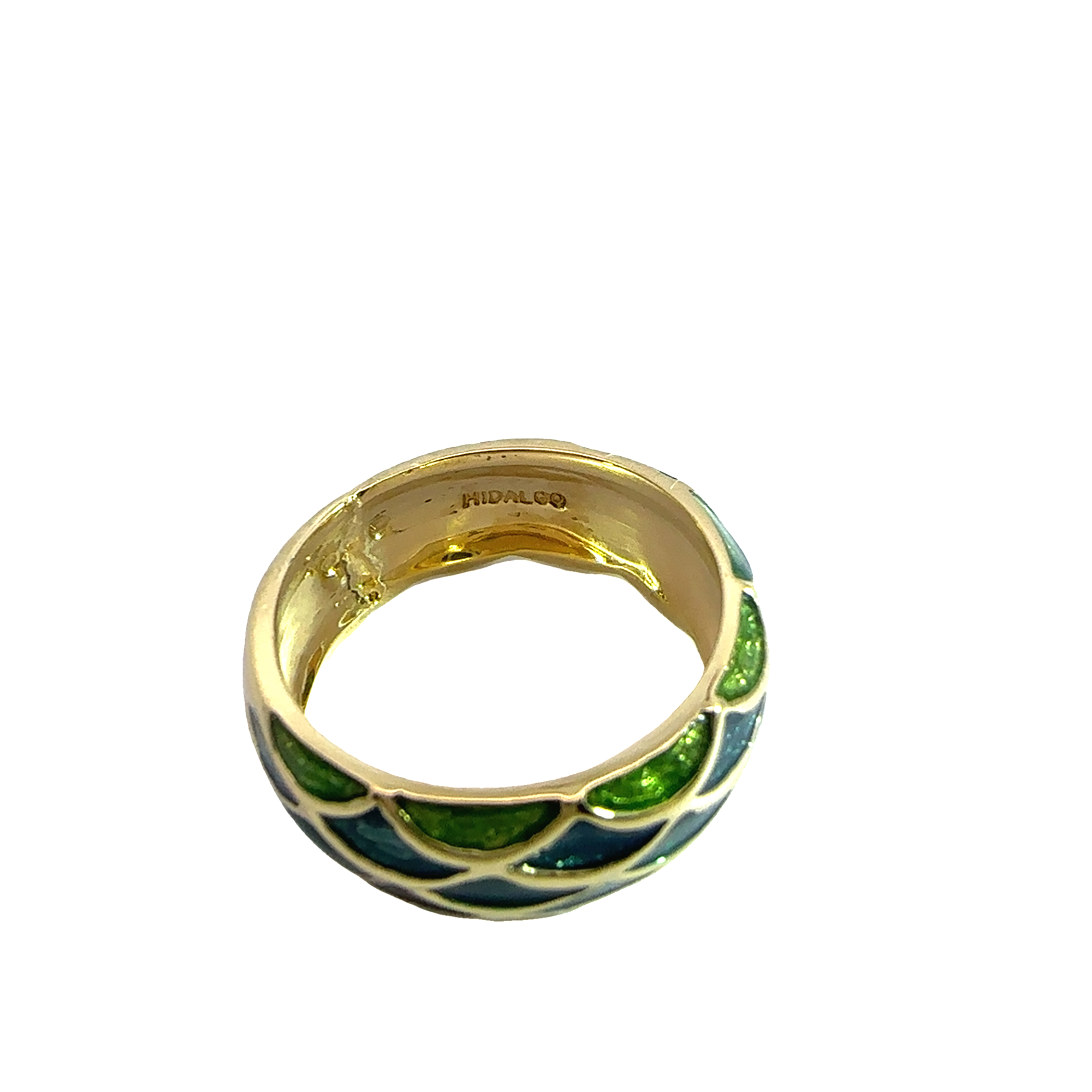 Estate Hidalgo 18k Yellow Gold Green Enamel Ring