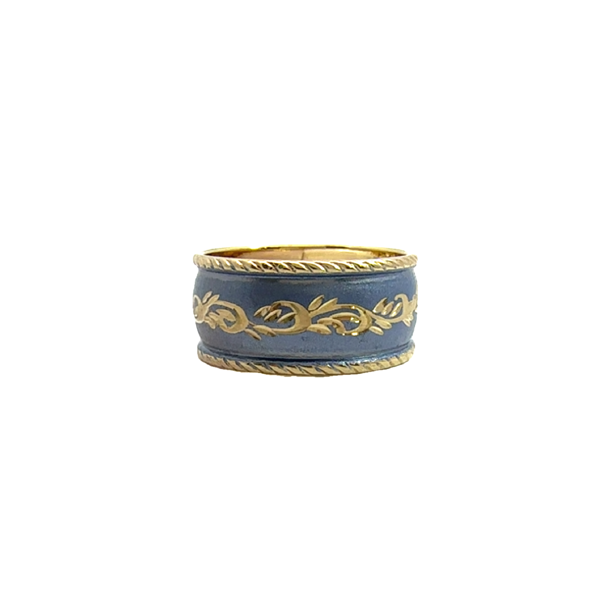 Vintage 14k Yellow Gold and Blue Enamel Milor Italy Ring