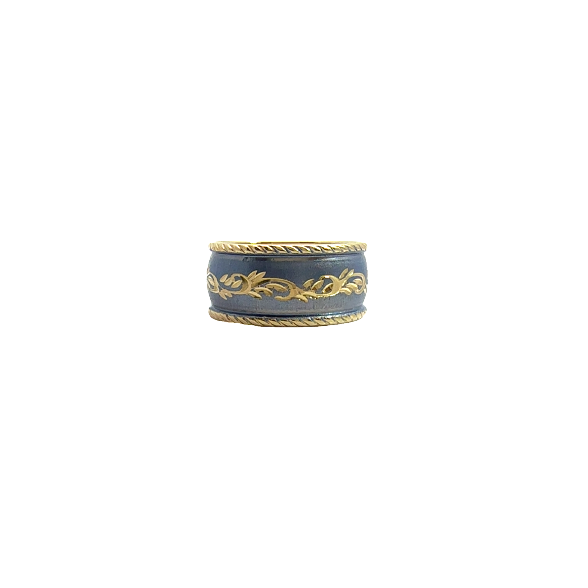 Vintage 14k Yellow Gold and Blue Enamel Milor Italy Ring