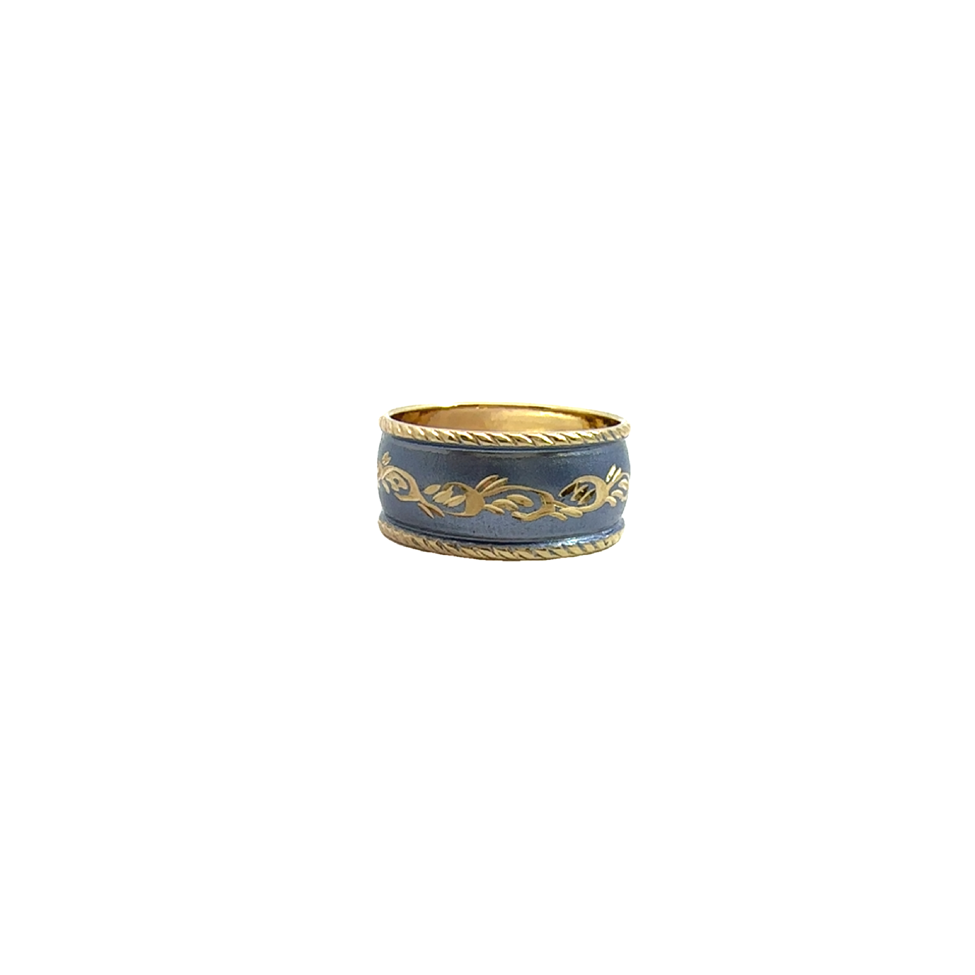 Vintage 14k Yellow Gold and Blue Enamel Milor Italy Ring
