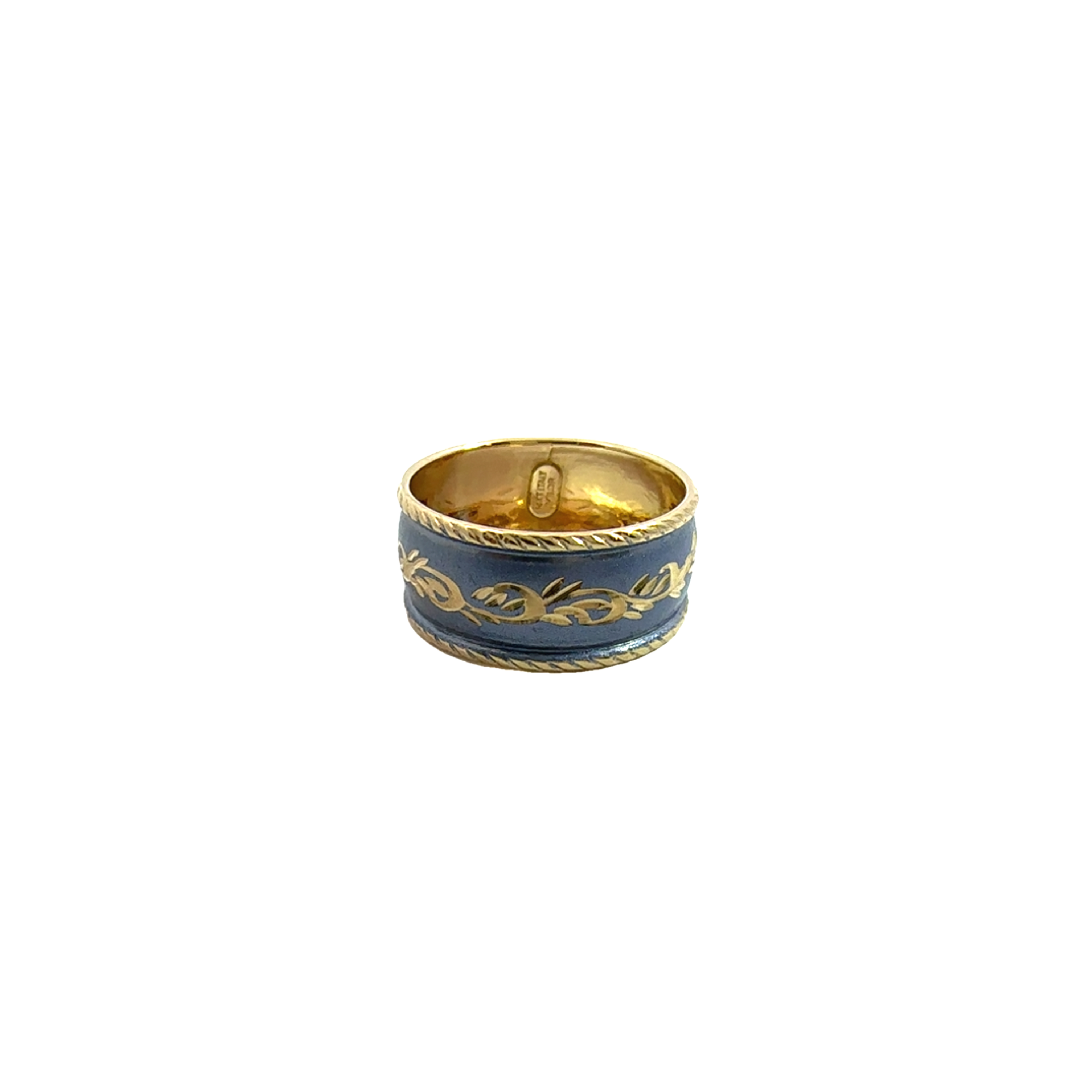 Vintage 14k Yellow Gold and Blue Enamel Milor Italy Ring