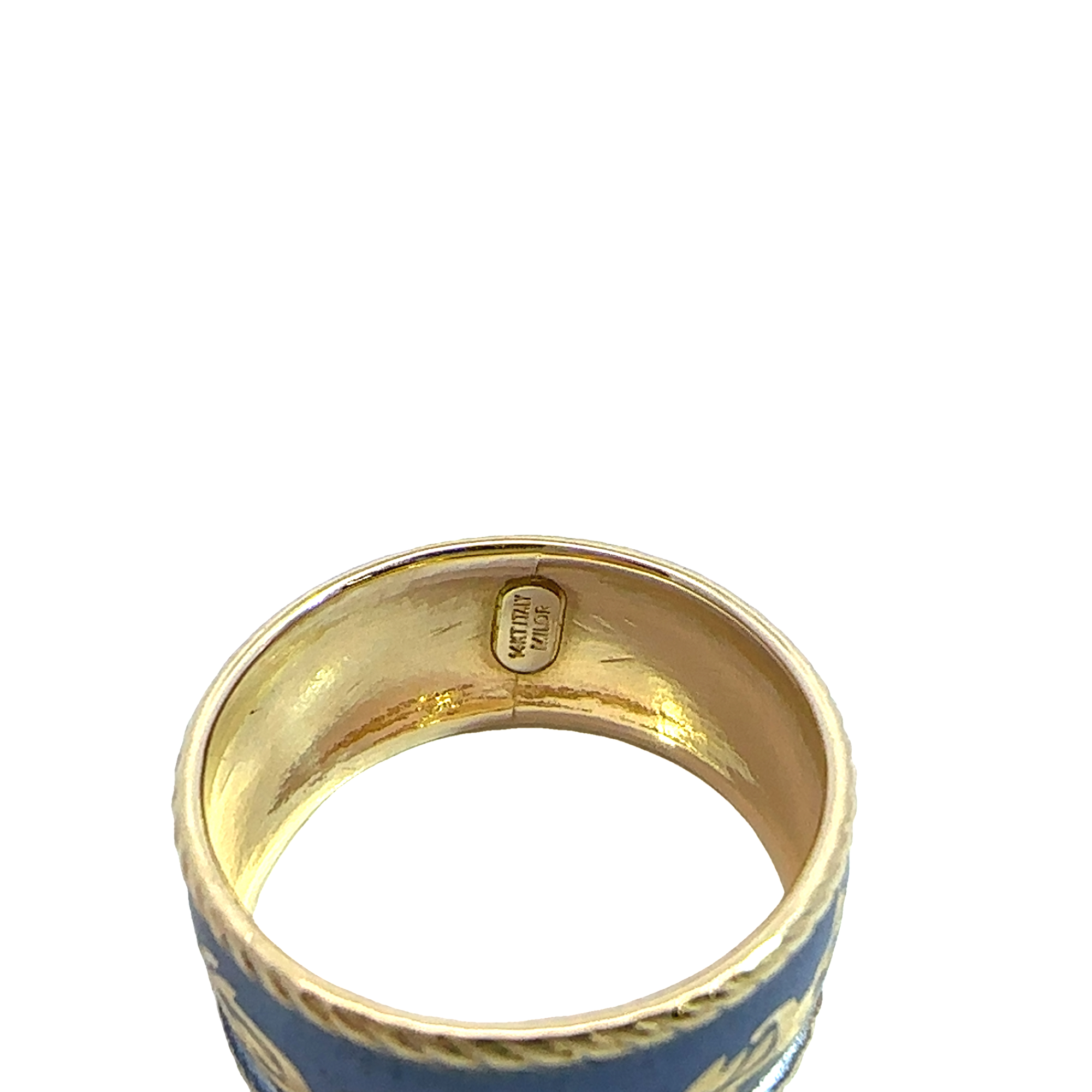 Vintage 14k Yellow Gold and Blue Enamel Milor Italy Ring
