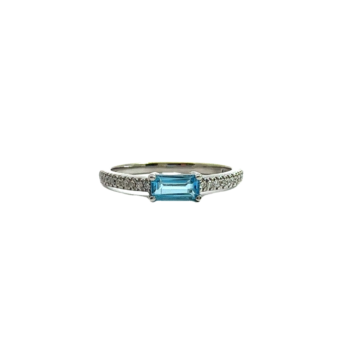 Estate 14k White Gold Emerald Cut Topaz and DImaond Band Ring